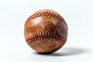 gammal smutsig baseboll boll på en vit bakgrund ai genererad foto