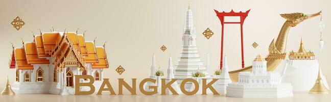 3d tolkning illustration bakgrund de ikoniska av thailand resa begrepp de mest skön platser till besök i thailand i 3d illustration, thai arkitektur och tradition arv. foto