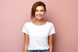 ung kvinna i vit t-shirt foto