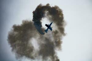 italiensk luft tvinga konstflygnings team frecce tricolori med aermacchi mb-339 tränare flygplan visa på siaf slovakiska internationell luft fest 2019 foto