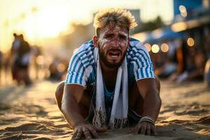 ledsen argentine strand fotboll fläktar foto