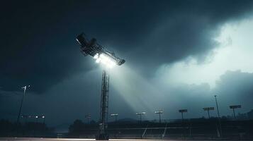 strålkastare Pol i sporter stadion mot de himmel. silhuett begrepp foto