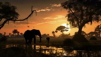 elefant s silhuett i thai landsbygden foto
