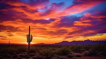 de colorfully belyst himmel och saguaro silhuett betecknar de sydväst foto