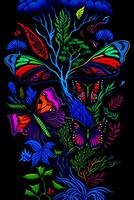 en detaljerad illustration av fjäril med mörk gotisk, blad, och blomma för en t-shirt design foto