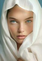 porträtt kvinna rena hud vit mänsklig skönhet hudvård mode perfekt ansikte ung foto