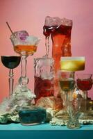 färgrik flaskor gammal samling konst grupp bakgrund glas behållare årgång antik foto