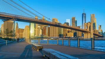 manhattans horisont med brooklyn bro, stadsbild av ny york stad i de förenad stater foto