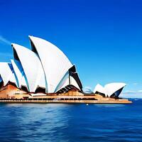 sydney opera hus med hav och blå himmel ai genererablått himmel foto