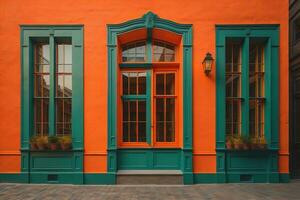 färgrik fönster av en typisk hus i de stad, ai generativ foto