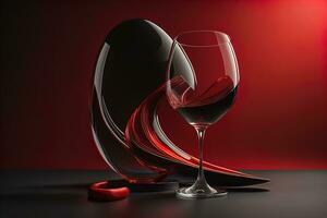 glas av röd vin på svart bakgrund. ai generativ foto