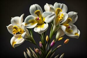 bukett av vit liljor på en fast Färg bakgrund. ai generativ foto