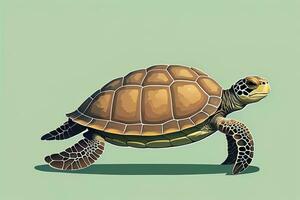 illustration av en sköldpadda på en grön bakgrund i tecknad serie stil. ai generativ foto