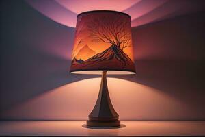 dekorativ tabell lampa på fast Färg bakgrund. ai generativ foto
