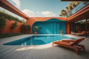 simning slå samman i en modern villa, ai generativ foto