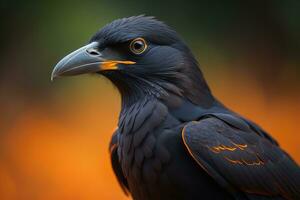 stänga upp porträtt av en svart korp, corvus corax. ai generativ foto