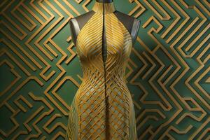 kvinnors klänning på en mannekäng i en mode Lagra. ai generativ foto