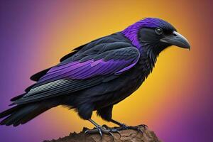 stänga upp porträtt av en svart korp, corvus corax. ai generativ foto