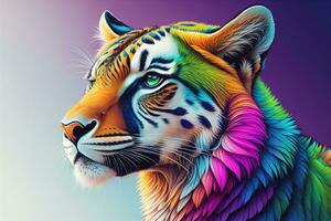 tiger huvud med färgrik bakgrund. ai generativ foto