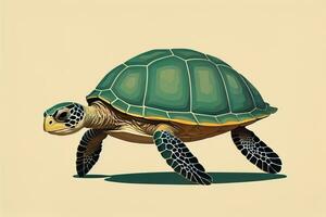 illustration av en sköldpadda på en grön bakgrund i tecknad serie stil. ai generativ foto