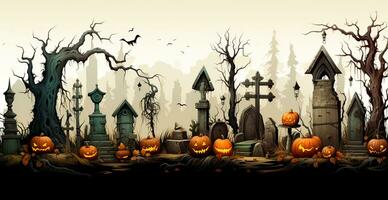 dyster gravstenar i de kyrkogård, halloween festival av de död- - ai genererad bild foto