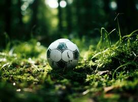 fotboll boll liggande i de mål netto foto