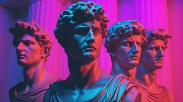 neon rosa och blå vaporwave lofi estetisk roman staty sätta dit bakgrund foto