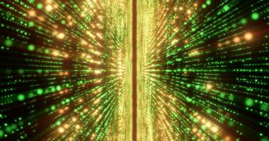 abstrakt grön energi hi-tech rader och digital partiklar flyga i en tunnel med bokeh effekt lysande bakgrund foto