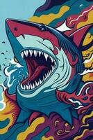 en detaljerad illustration av en haj för en t-shirt design, tapet, mode foto