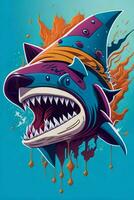 en detaljerad illustration av en haj för en t-shirt design, tapet, mode foto