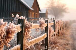 höst frost, frysta staket generativ ai foto