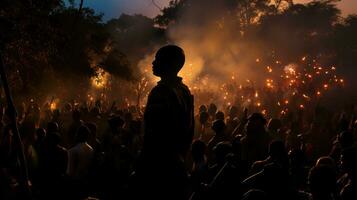 afrikansk demonstranter, samling med facklor generativ ai foto