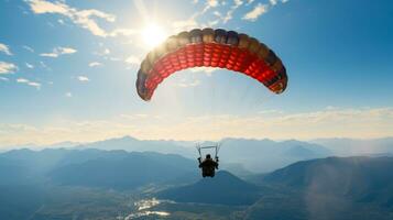 fallskärmshoppare i himmel åtnjuter de visningar på hög höjd över havet generativ ai foto