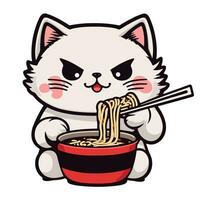 katt äter japansk Ramen soppa söt grafik foto