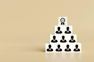 mänsklig ikon på vit kub med standard certifiering iso. begrepp av företag organisation effektiv hr förvaltning, och förstärkning de produktivitet av anställda och lagarbete. foto