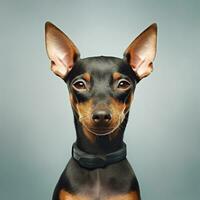 porträtt av en dansk. porträtt av söt miniatyr- pinscher hund. ai generativ foto