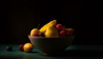friskhet av natur frikostighet gul, mogen, saftig, citrus- frukt skål genererad förbi ai foto