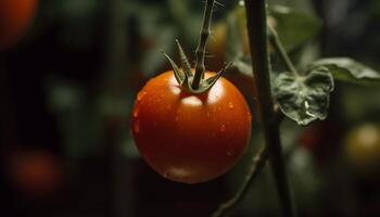 färsk organisk tomat, en friska vegetarian måltid från de vegetabiliska trädgård genererad förbi ai foto