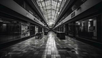 modern arkitektur, svart och vit tunnelbana station, tömma korridor, trogen design genererad förbi ai foto