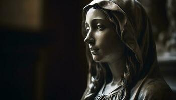 ung kvinna bön, henne ansikte lugn, fokusera på andlighet genererad förbi ai foto