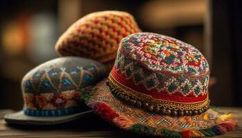 färgrik sombrero, en traditionell mexikansk hatt, lägger till elegans till fester genererad förbi ai foto
