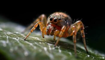 stänga upp av en små, hårig Spindel i natur läskigt arachnid värld genererad förbi ai foto