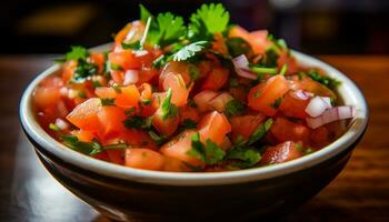 friskhet och friska äter i en vegetarian sallad med organisk Ingredienser genererad förbi ai foto