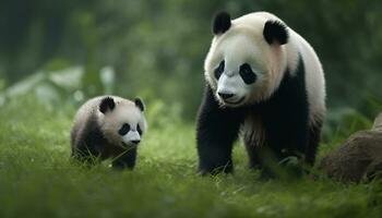 söt panda Valp äter bambu i de vild skog genererad förbi ai foto