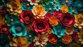 natur bakgrund av mång färgad blommor skapar en skön abstrakt illustration genererad förbi ai foto