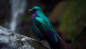 en vibrerande, mång färgad ara sittpinnar på en gren i de skog genererad förbi ai foto