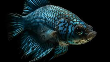 en färgrik fisk simmar i de djup blå under vattnet värld genererad förbi ai foto
