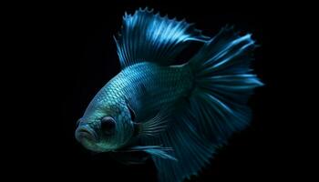 de elegant siamese stridande fisk simmar i de mörk vatten genererad förbi ai foto