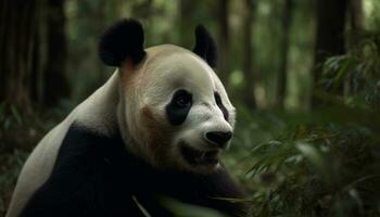 söt panda äter bambu i de vild, stänga upp av djur- genererad förbi ai foto