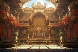 tempel blommor anime visuell ny spel. generera ai foto